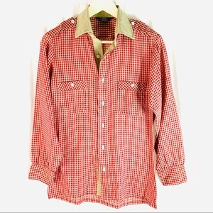 Essley Vintage Button Down Shirt Small Red White Gingham 70s 80s